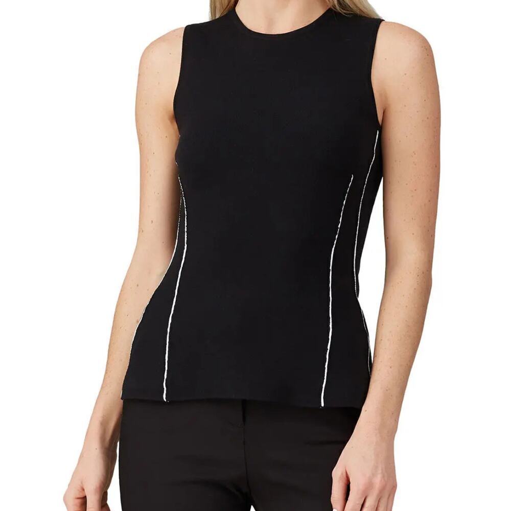 Theory Small Darted Top Crew Neck Peplum Top Black Wool Nylon Blend Sleeveless